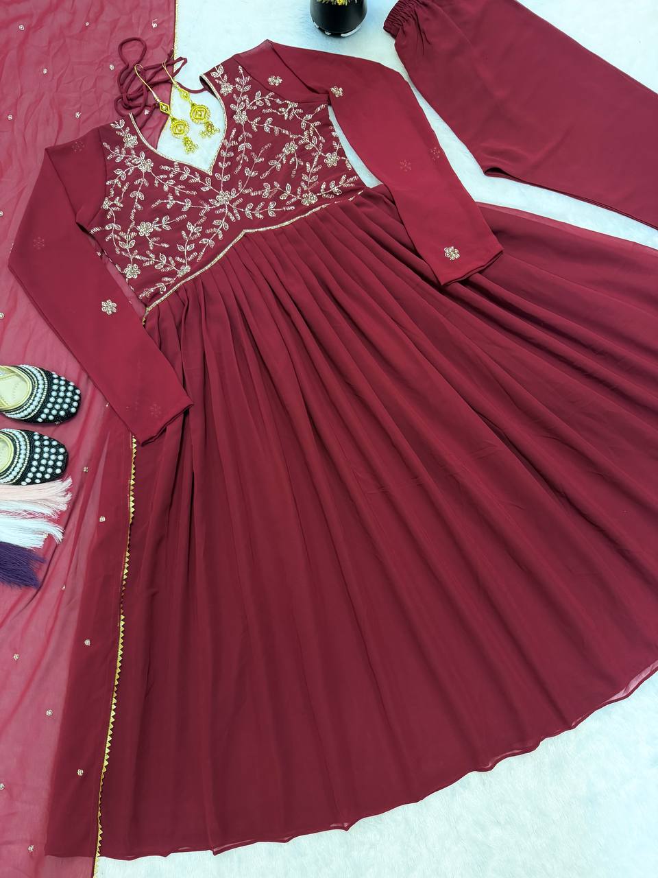 Editorial Maroon Zari Silhouette
